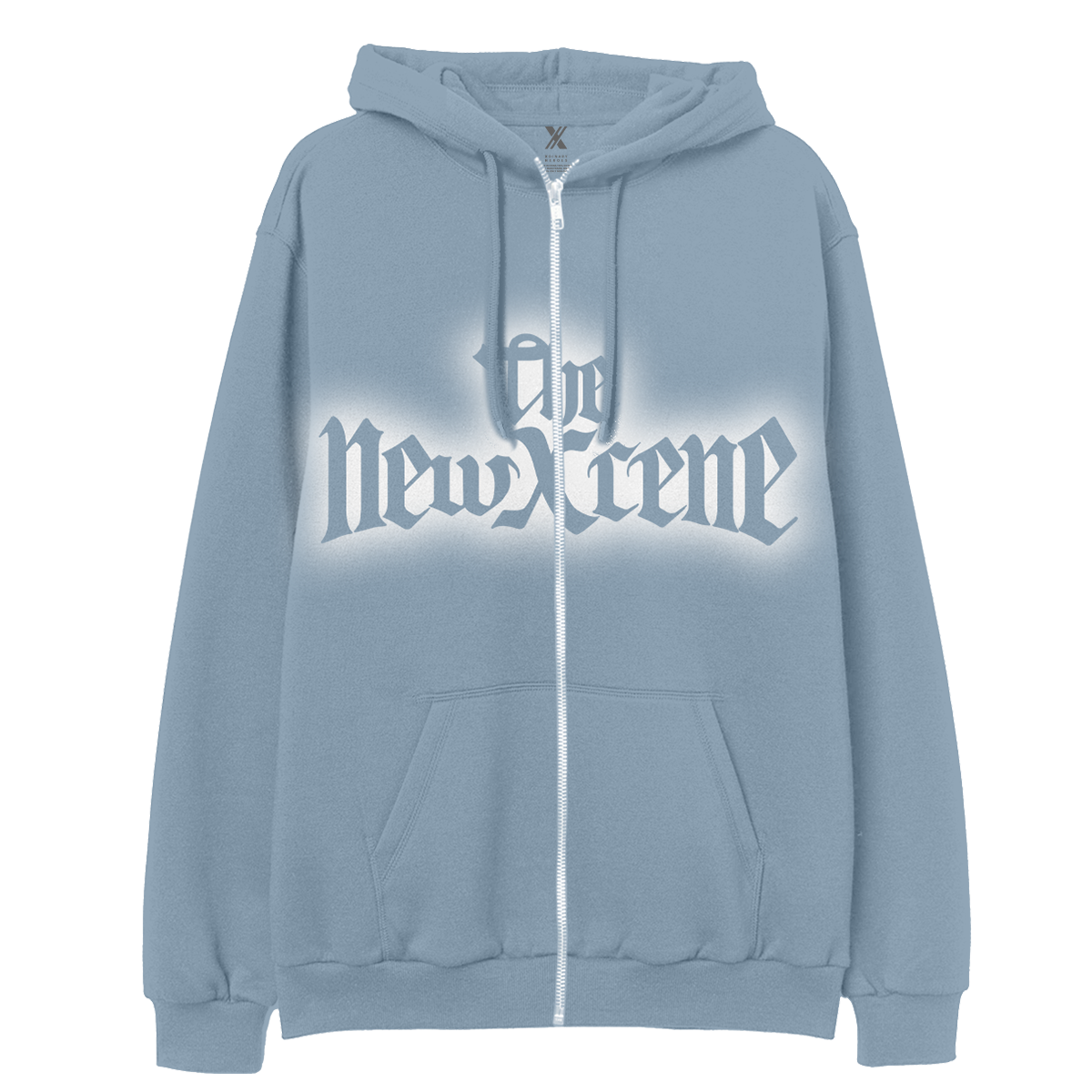 Blue hoodie with 'The Newreme' logo 