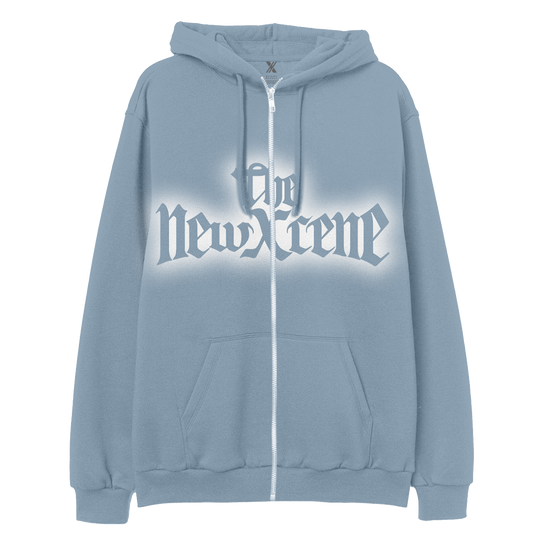 Blue hoodie with 'The Newreme' logo 