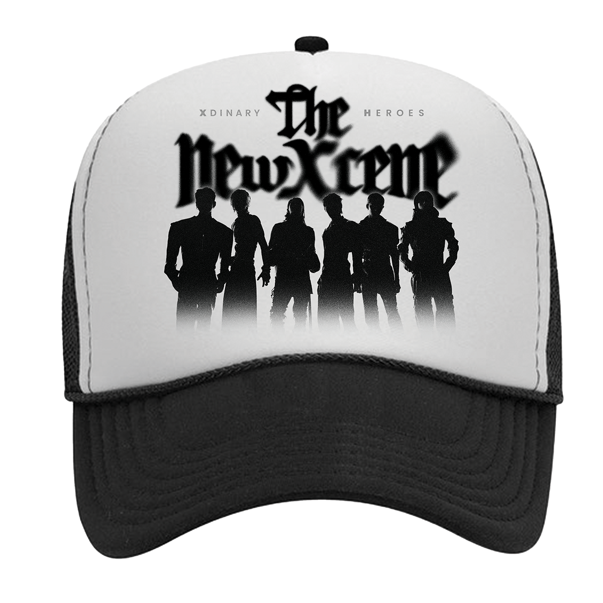 Baseball cap with silhouette design and text 