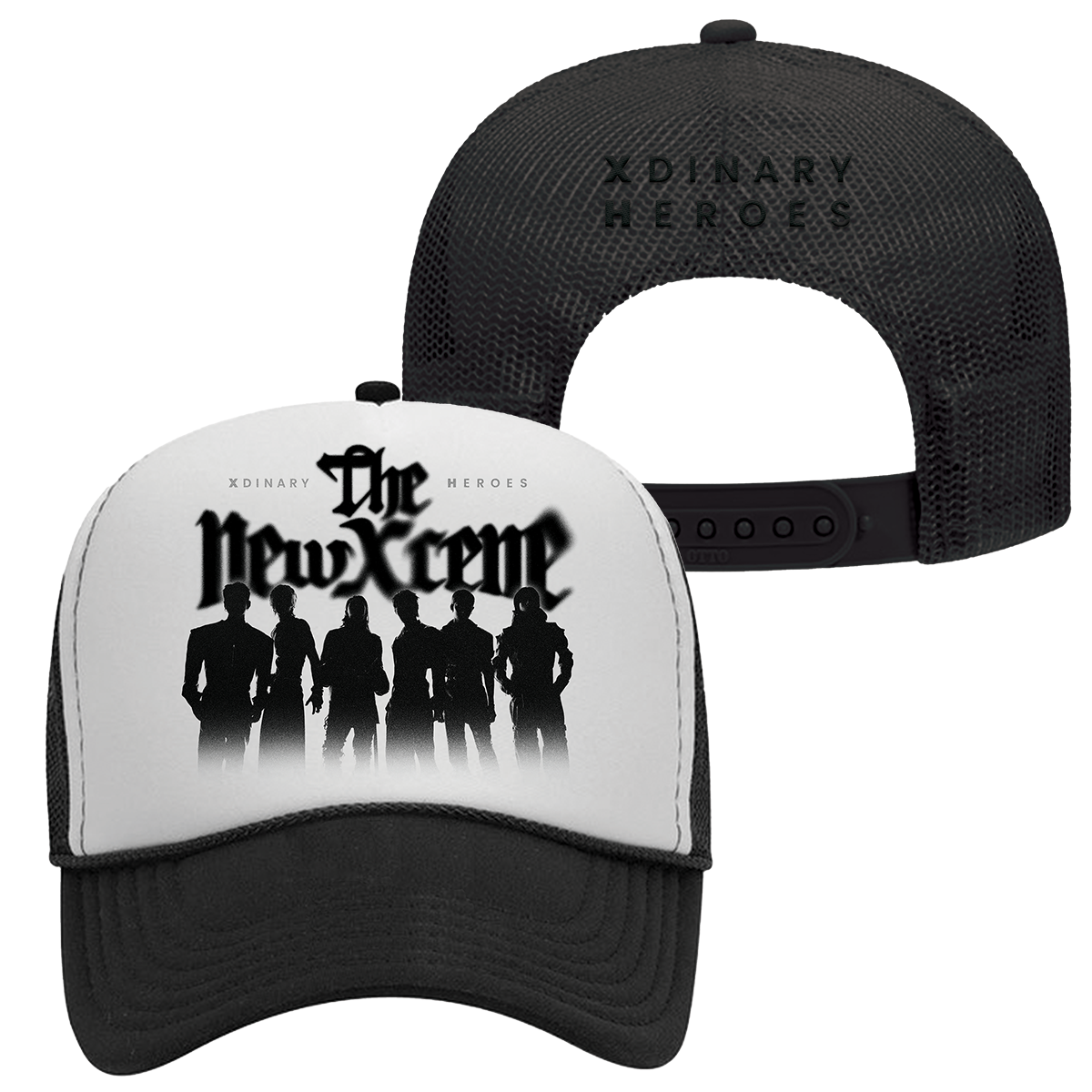 Black and white cap with 'The New Scene' design and 'Xdinary Heroes' text 
